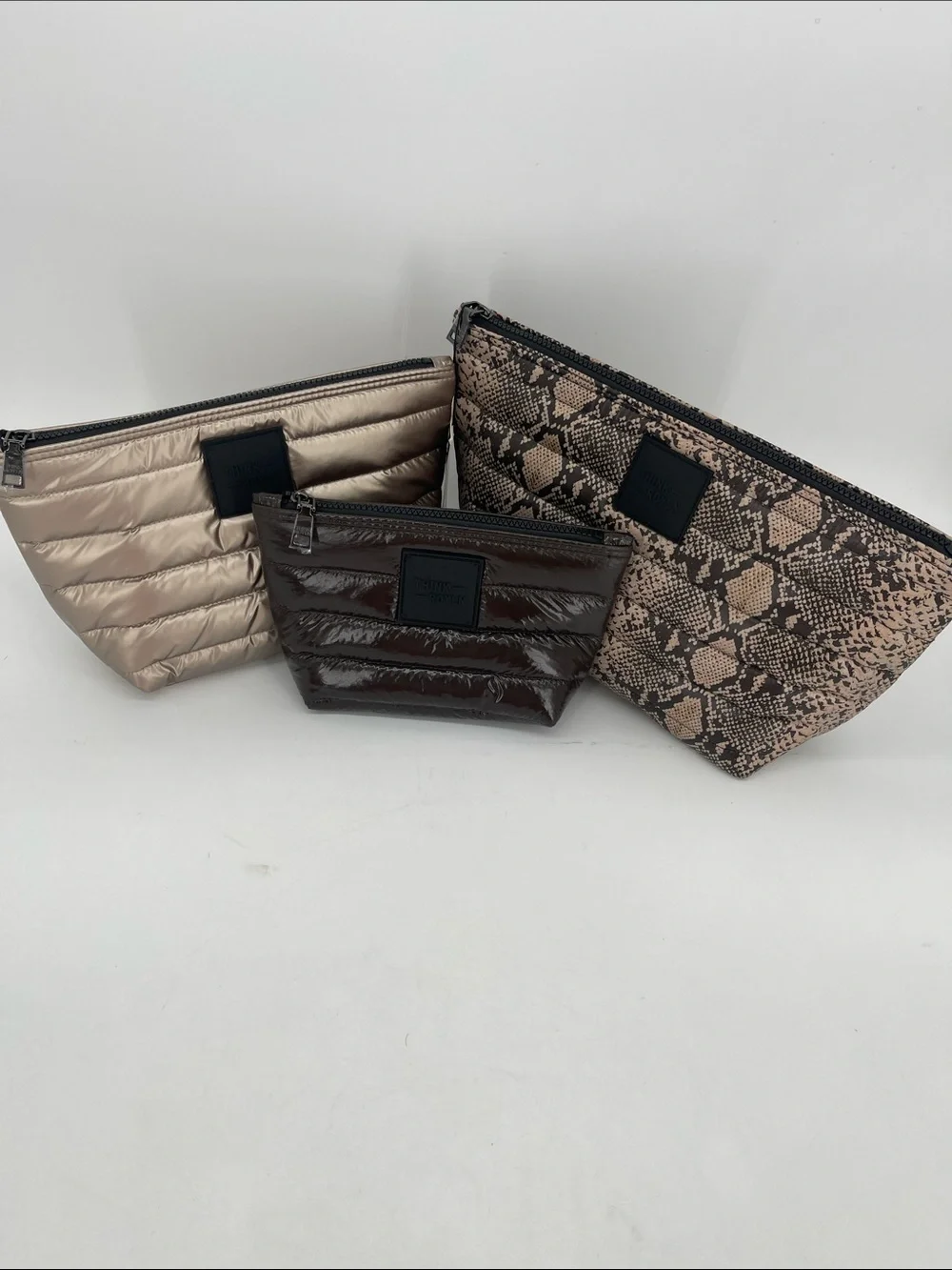 THINK ROYLN Quilted Snake Print Travel Trio Pouches